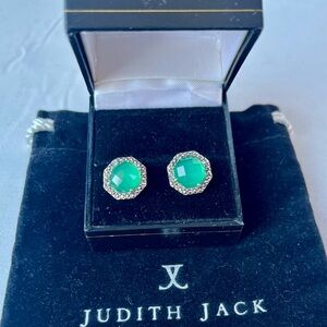 Judith Jack Faceted Green Chrysoprase & Marcasite Stud Earrings